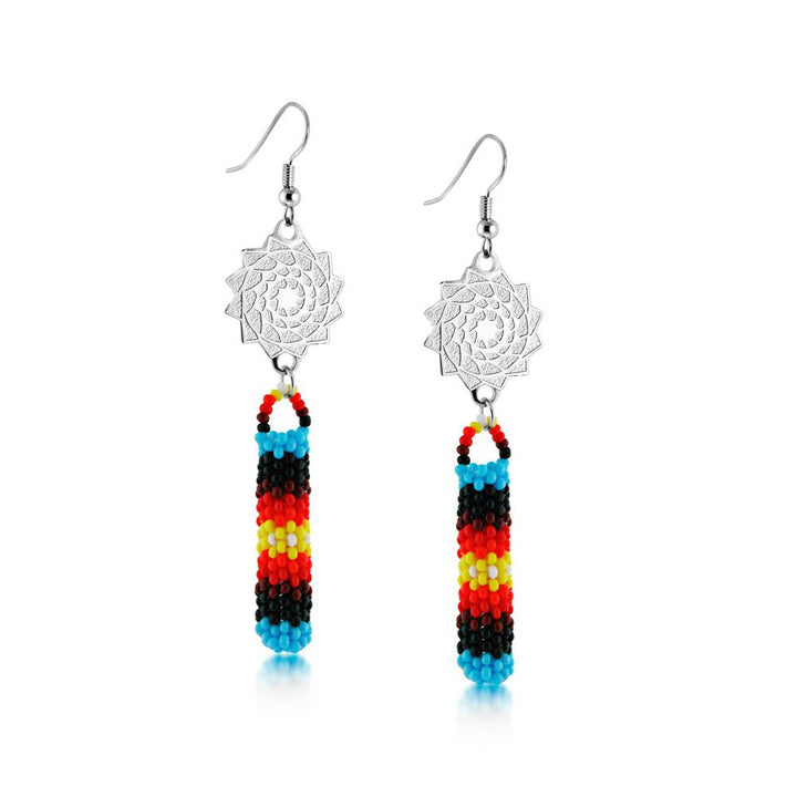 Seed Beads Beaded SM Earrings Turquoise Red Yellow-LumbeeJewelry.com