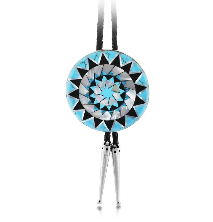 Pinecone Patchwork Inlay Bolo Sterling Turquoise