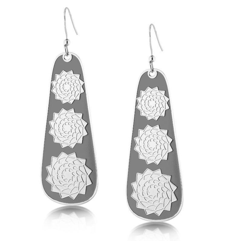 Pinecone Patchwork Liliac Gray Slab Earring-LumbeeJewelry.com