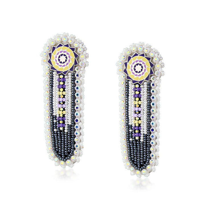 Hand Beaded Earrings Purple Yellow