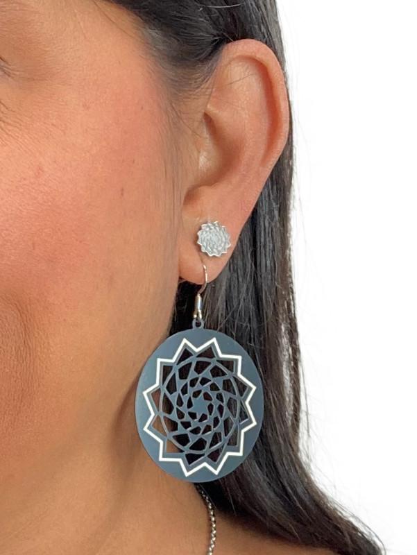 Pinecone Patchwork Black Disc Earring Large-LumbeeJewelry.com