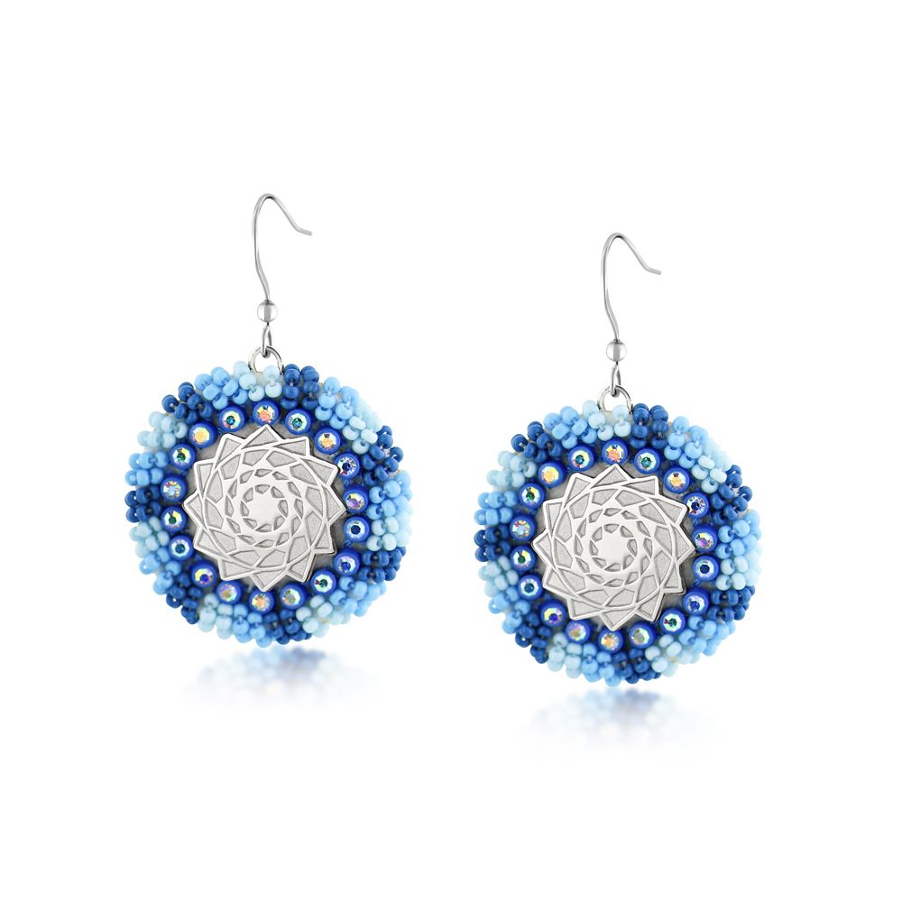 Hand Beaded Earrings SM Silver Blue