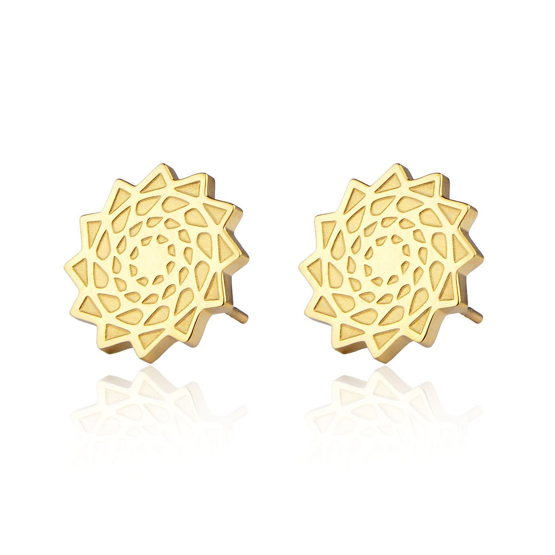 Pinecone Patchwork Gold Tone Studs/ Earrings 14mm Stainless-LumbeeJewelry.com