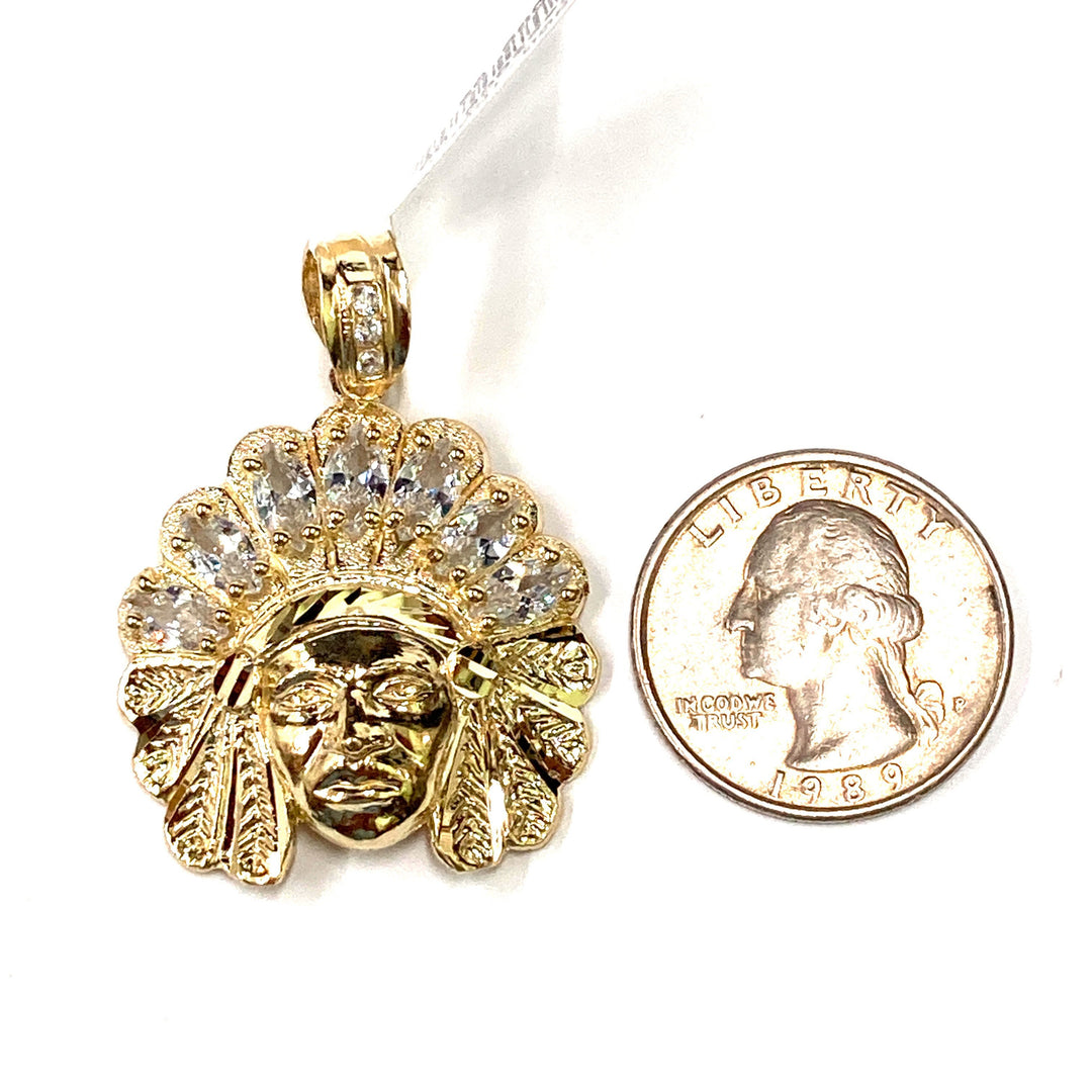 10kt Gold Indian Head w/Stones Charm Pendant-LumbeeJewelry.com