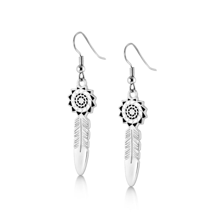 Pinecone Patchwork Birthstone Feather Earring (Black/White)-LumbeeJewelry.com