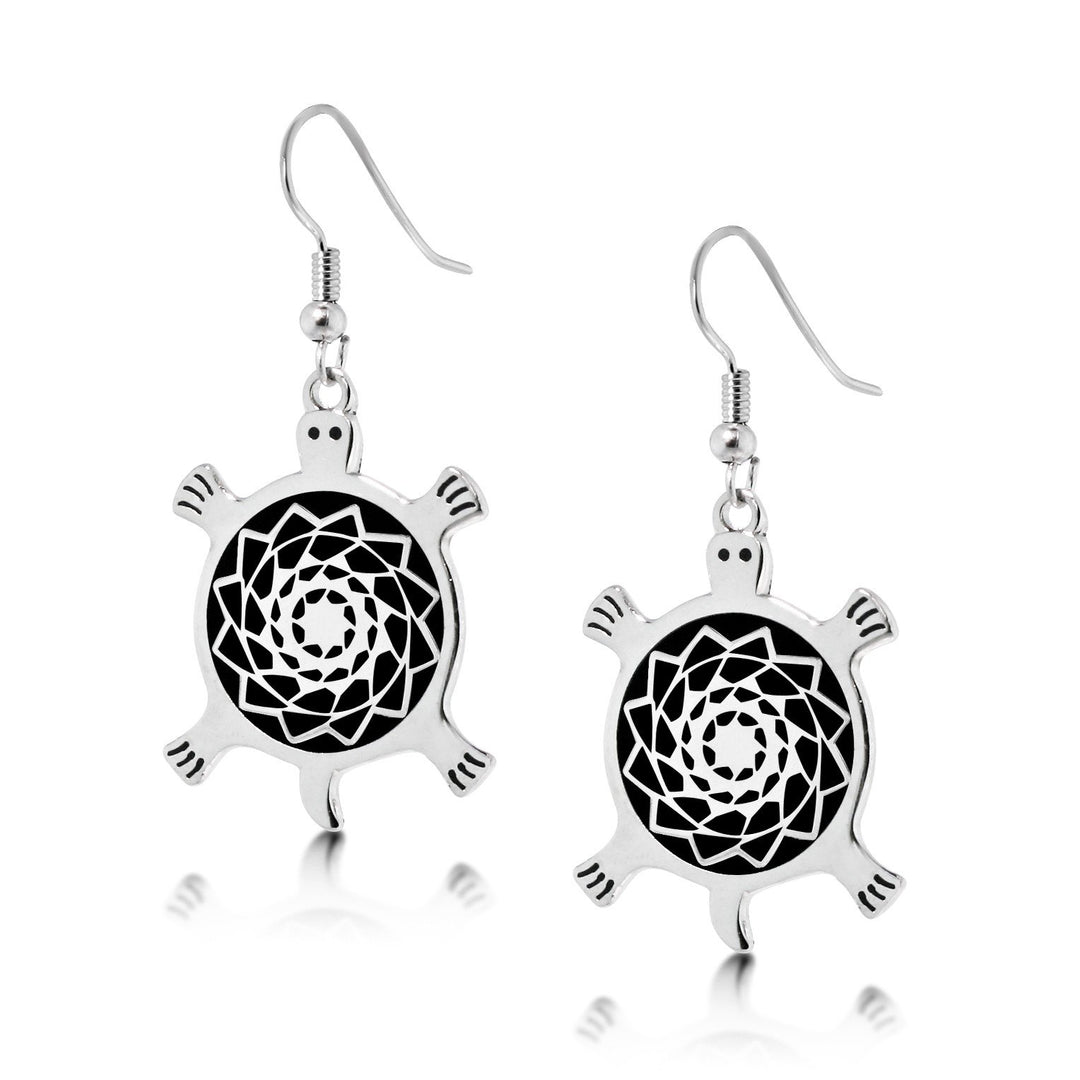 Pinecone Patchwork Turtle Earring (Black)-LumbeeJewelry.com