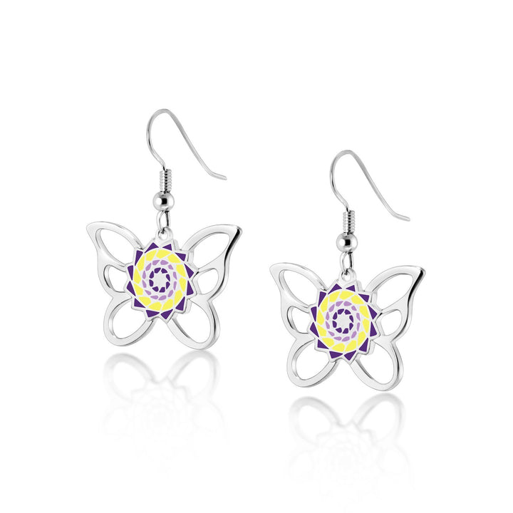 Pinecone Patchwork Butterfly Earring (Purple/Yellow)-LumbeeJewelry.com