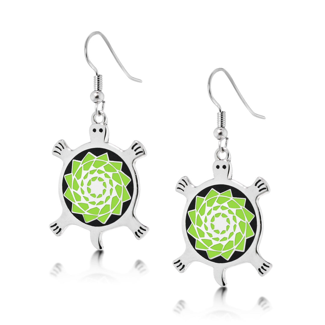 Pinecone Patchwork Turtle Earring (Lime Green)-LumbeeJewelry.com