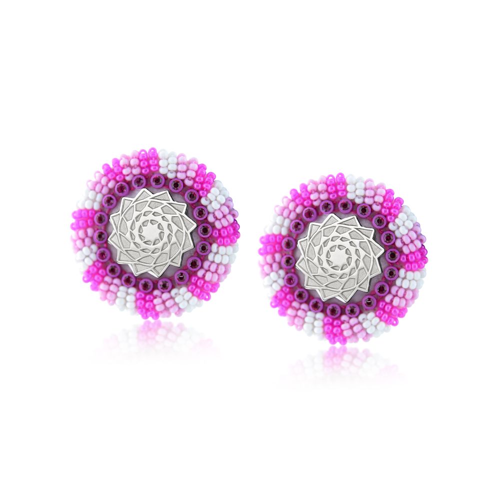 Hand Beaded Earrings SM Silver Pink