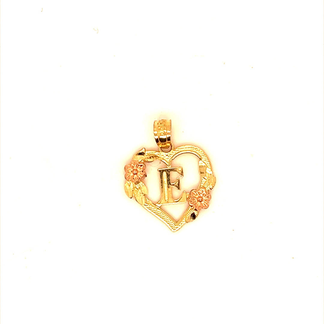 10k E initial Two tone Heart Charm