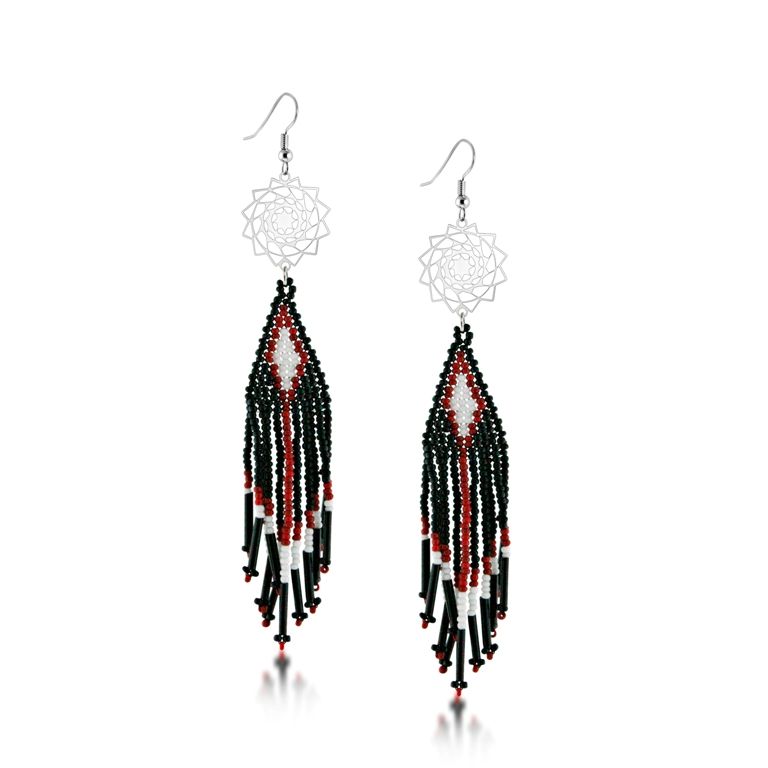 Seed Beaded Earrings Black Red-LumbeeJewelry.com