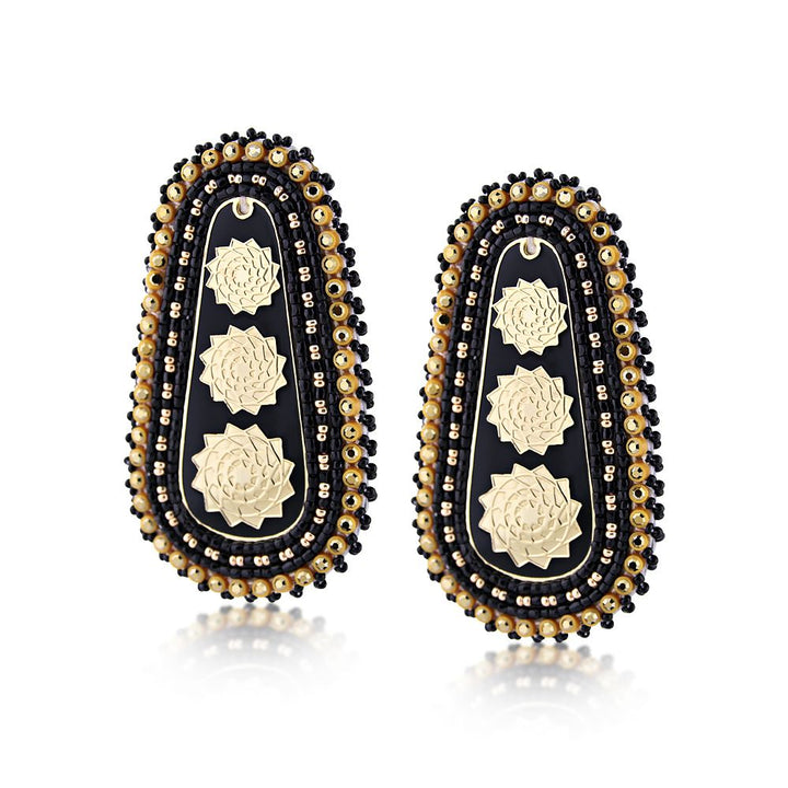 Hand Beaded Earrings Slab Black Gold-LumbeeJewelry.com