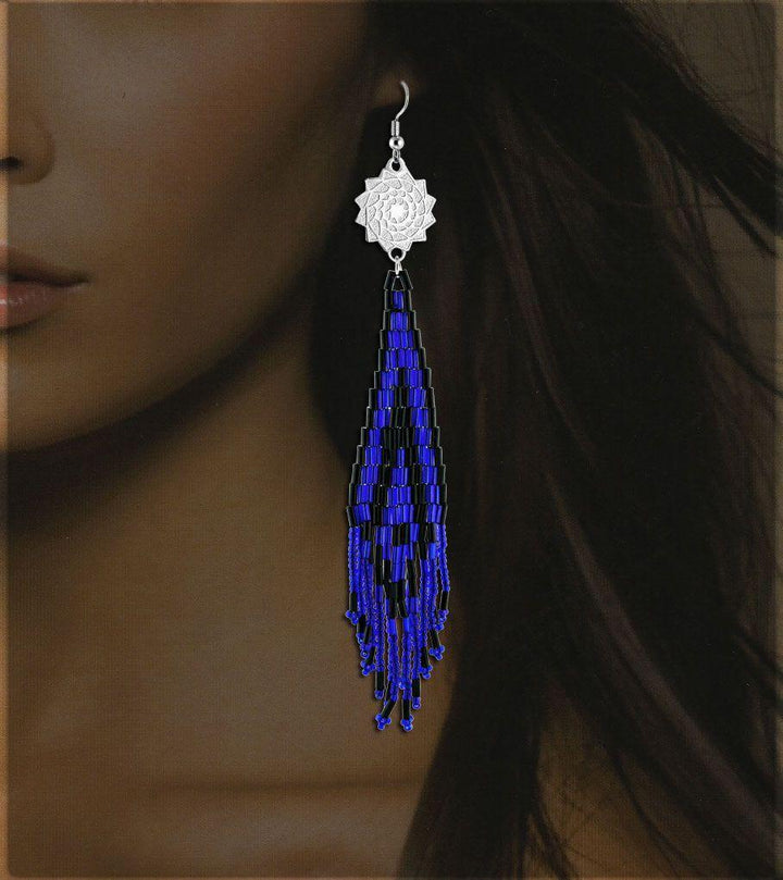 Seed Beaded Earrings Royal Blue-LumbeeJewelry.com