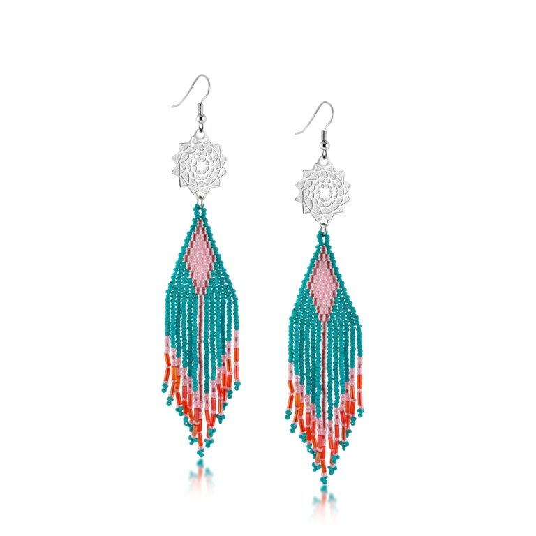 Seed Beaded Earrings Turquoise Pink-LumbeeJewelry.com