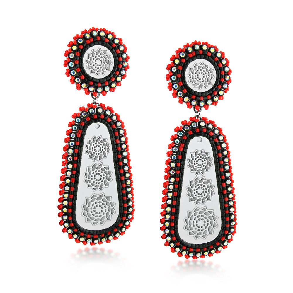 Hand Beaded Double Earrings Red-LumbeeJewelry.com