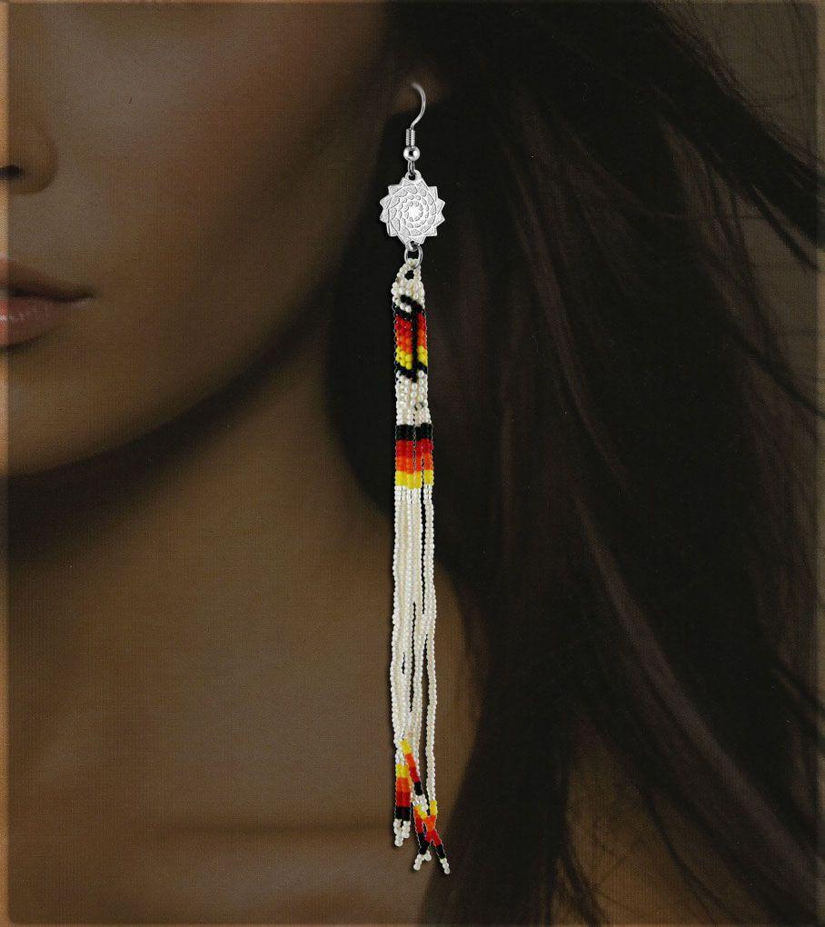 Seed Beads Earrings White Extra Long Earrings 5.5 inch-LumbeeJewelry.com