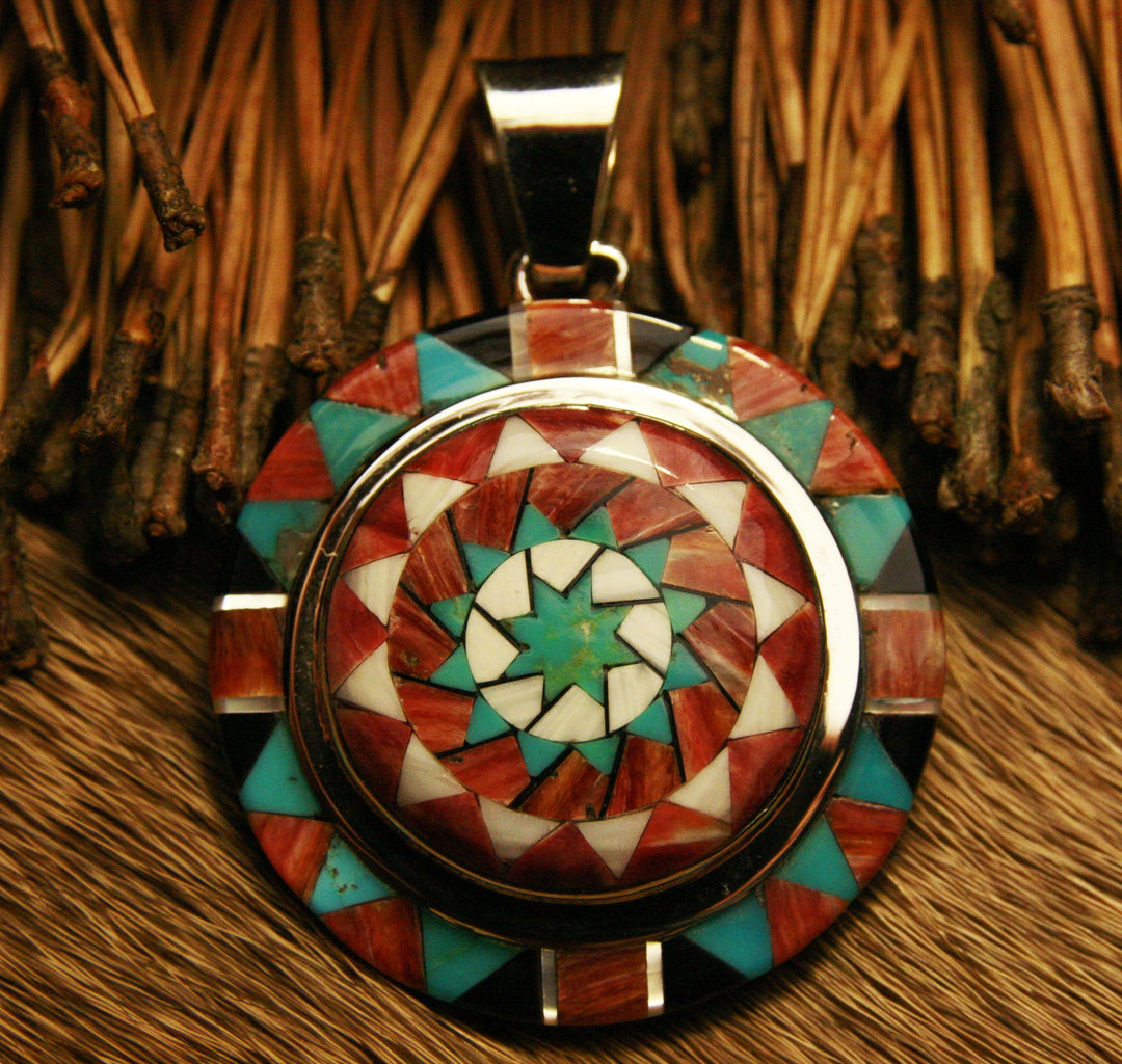 Pinecone Patchwork Inlay Pendant Red Spiny Sterling-LumbeeJewelry.com