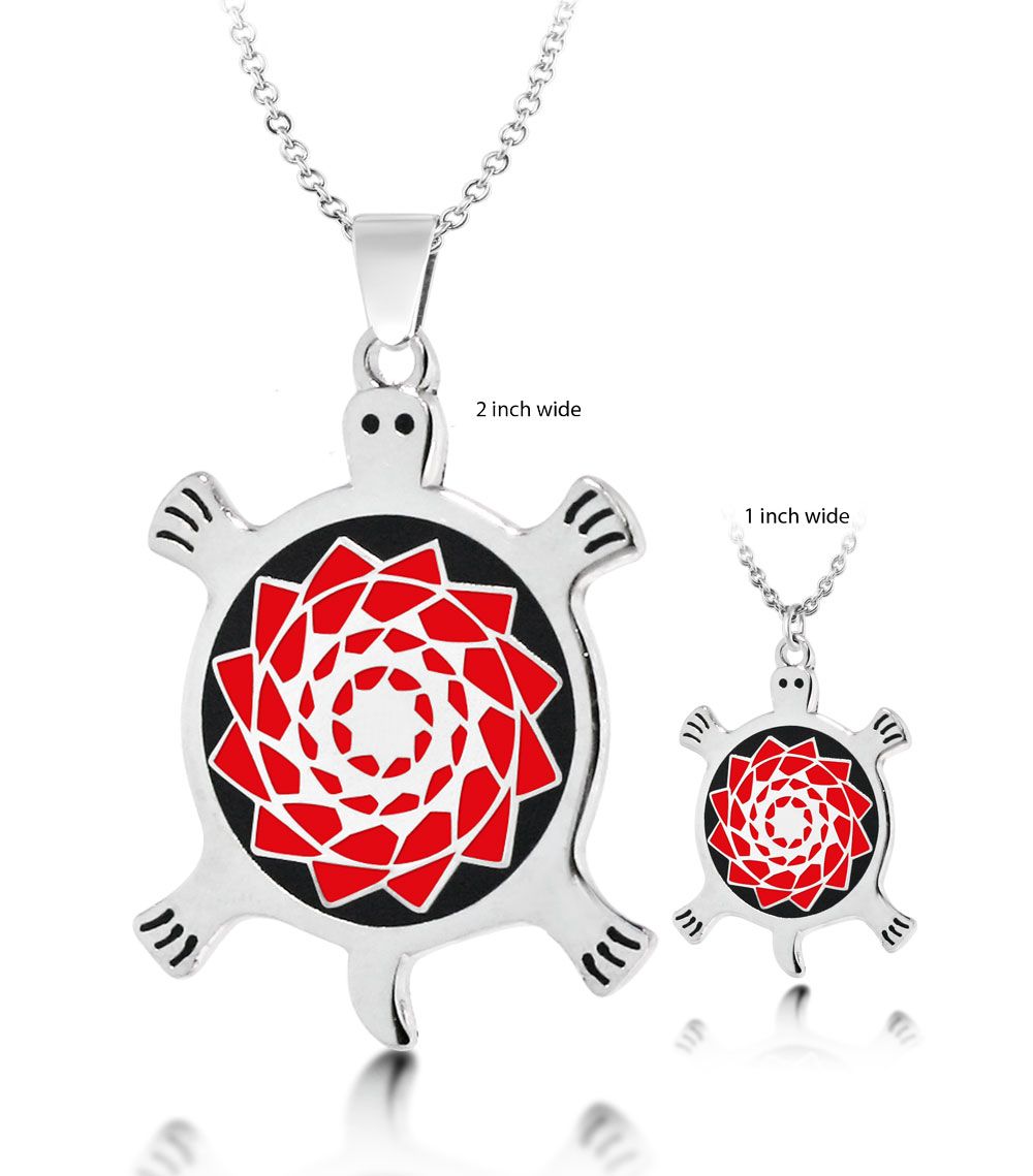 Pinecone Patchwork Large Turtle Pendant (Red)-LumbeeJewelry.com