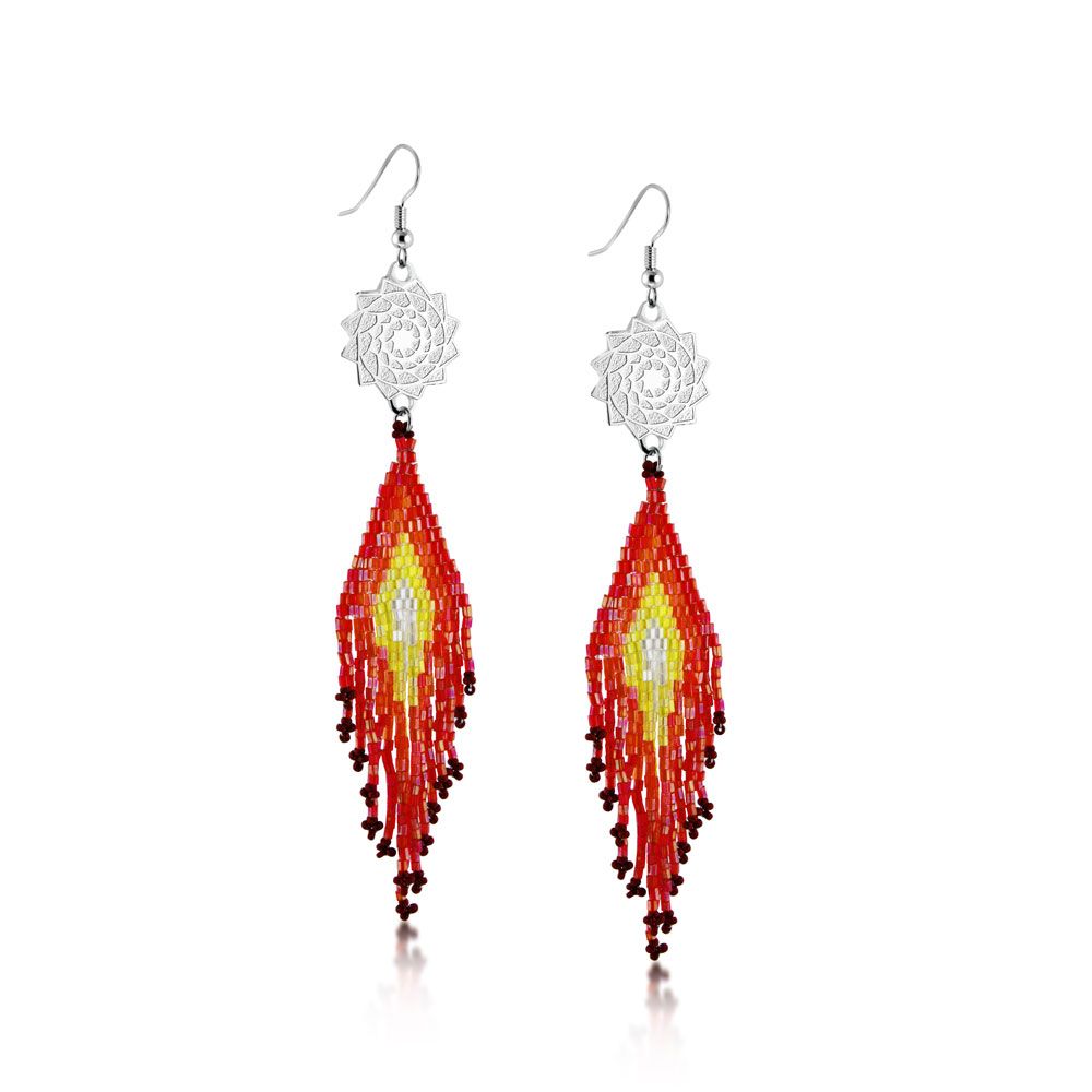 Seed Beaded Earrings Red Yellow-LumbeeJewelry.com