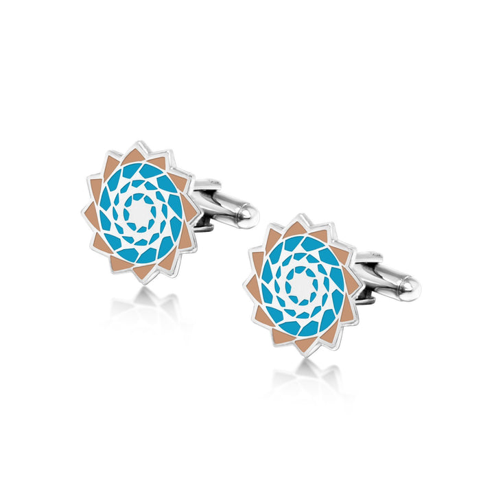 Pinecone Patchwork Cuff Links (Turquoise/Brown)