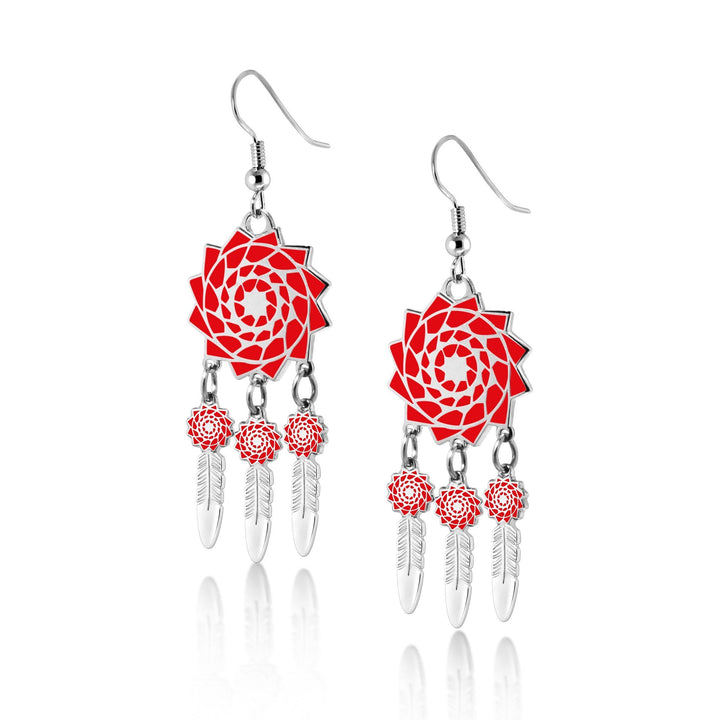 Pinecone Patchwork Mandela Earring (Red)-LumbeeJewelry.com