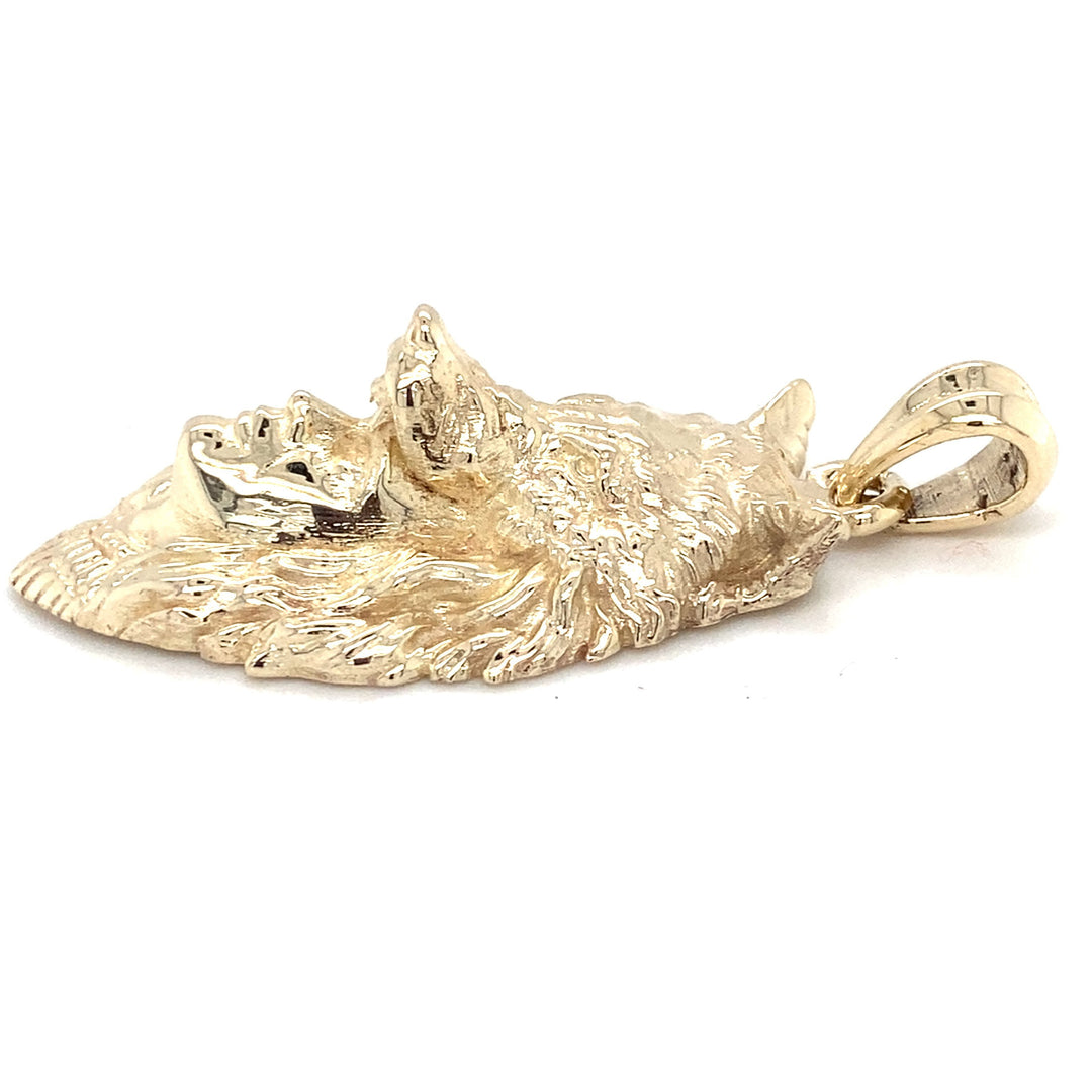 10kt Yellow Gold Wolf Indian Charm Pendant-LumbeeJewelry.com
