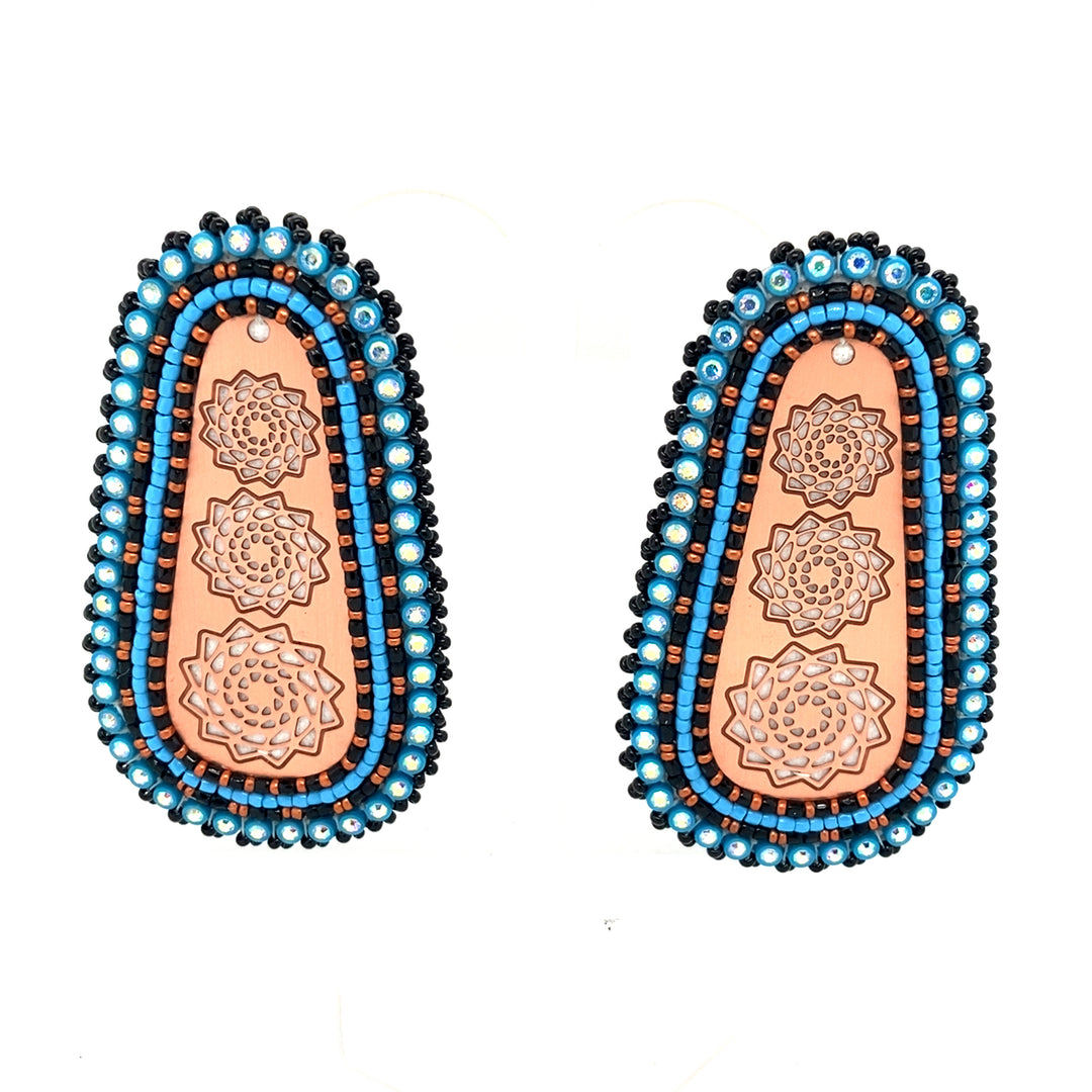 Hand Beaded Earrings Slab Copper Turquoise-LumbeeJewelry.com