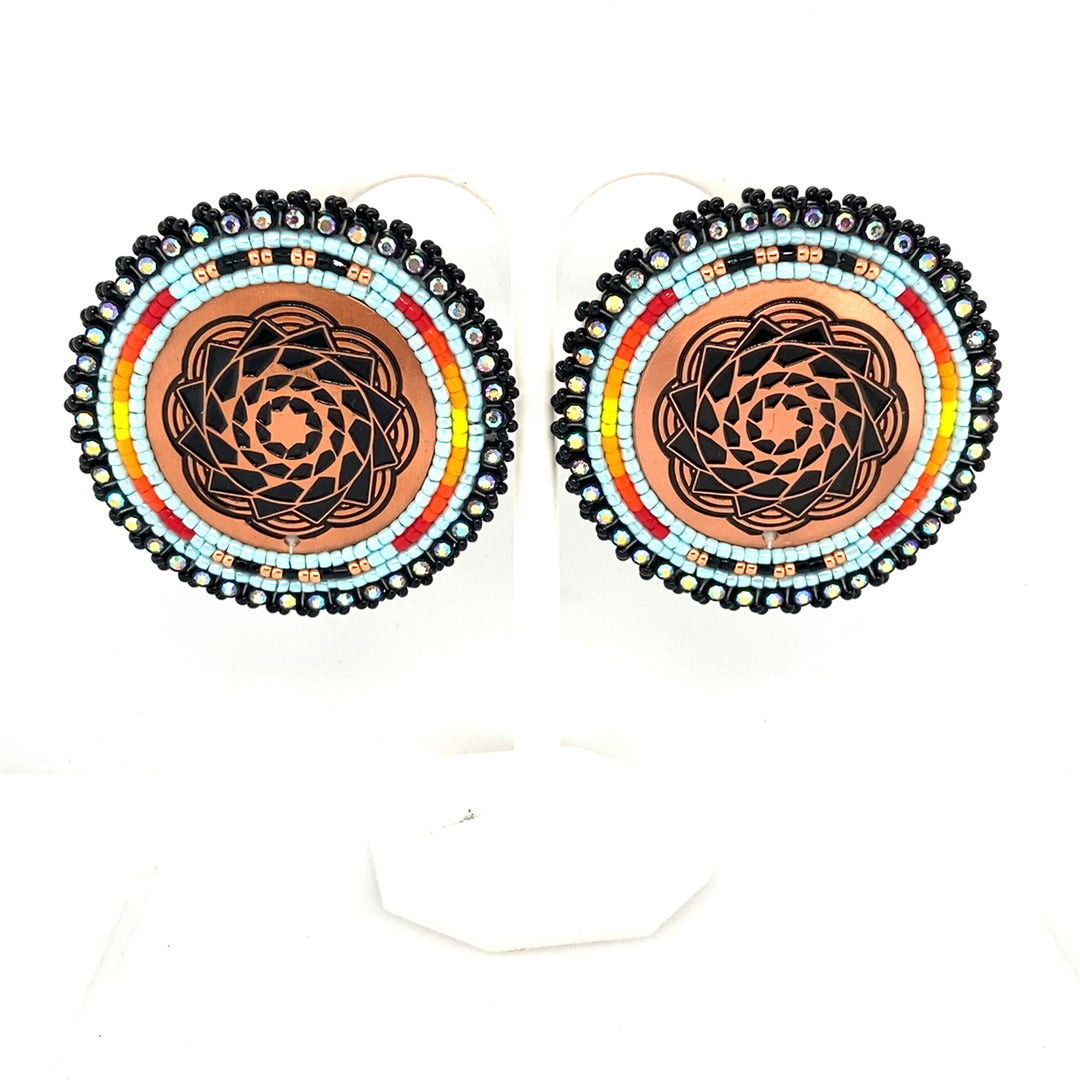 Hand Beaded Earrings Copper Turquoise-LumbeeJewelry.com