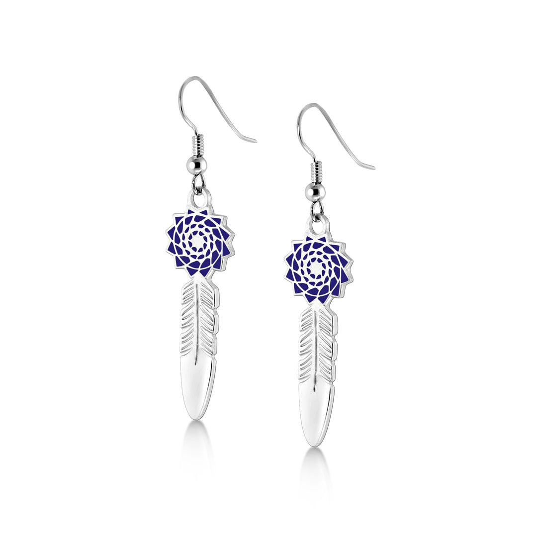 (Sept) Pinecone Patchwork Birthstone Feather Earring Royal Blue - LumbeeJewelry.com