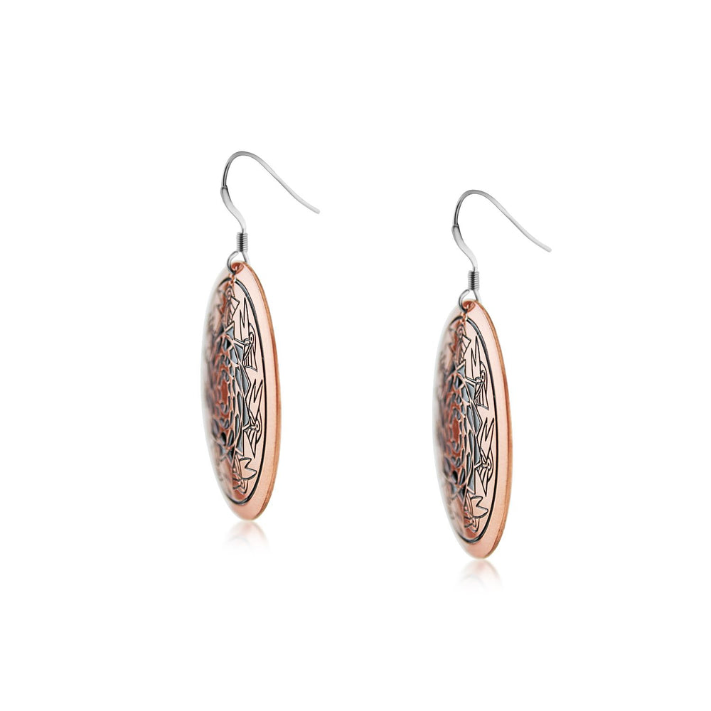 Copper Woodpecker Pinecone Patchwork Earring-LumbeeJewelry.com