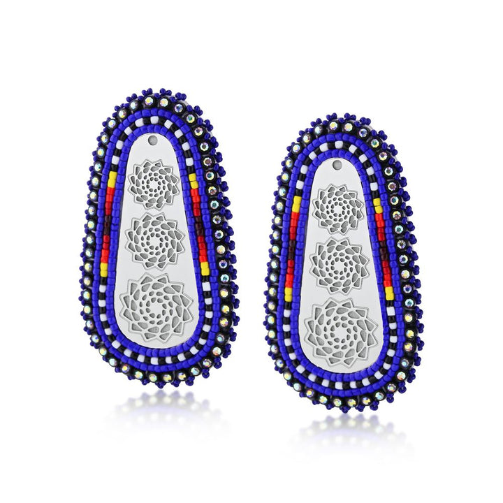 Hand Beaded Earrings Slab Silver Royal Blue