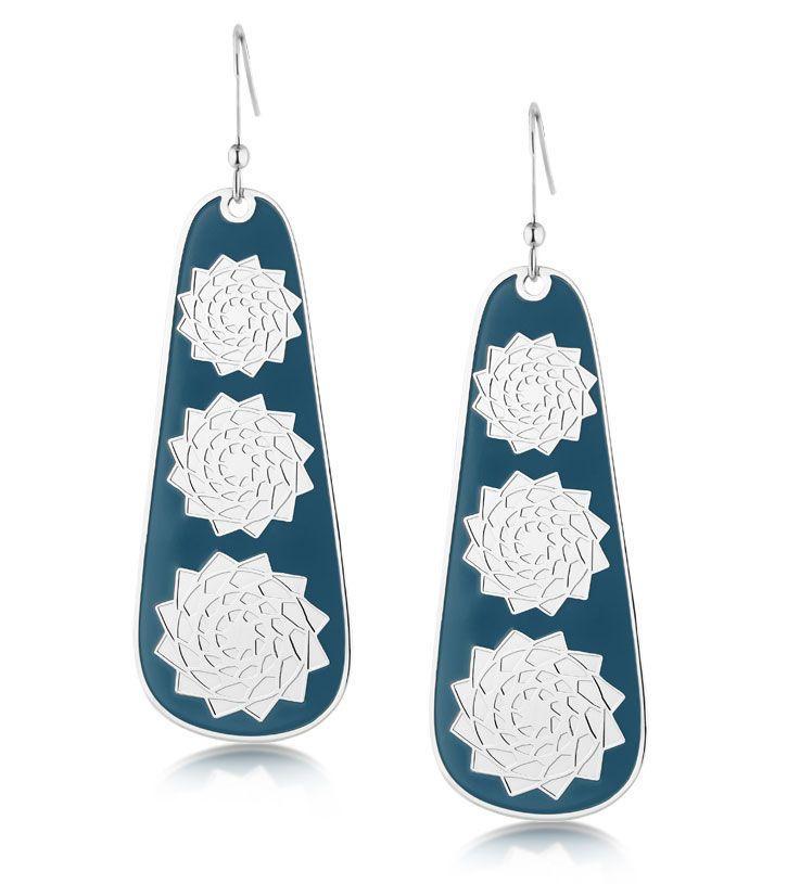 Pinecone Patchwork Denim Blue Slab Earring-LumbeeJewelry.com