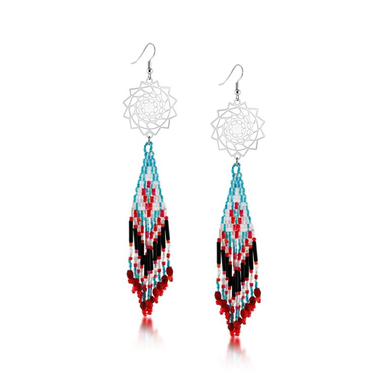 Seed Beaded Earrings Turquoise Black Red-LumbeeJewelry.com