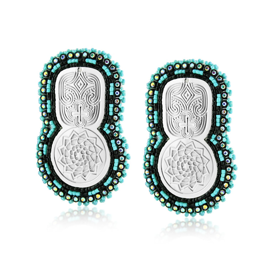 Hand Beaded Earrings SE Woodlands Turquoise-LumbeeJewelry.com