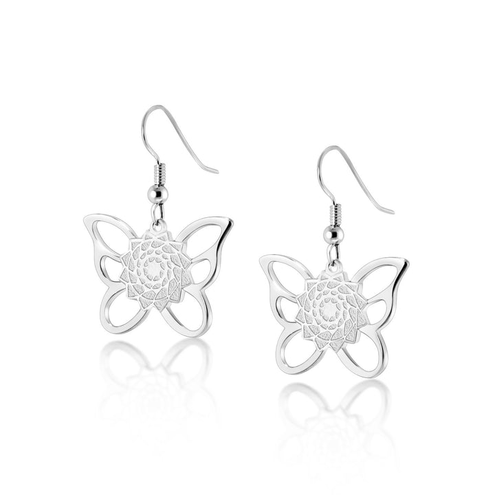 Pinecone Patchwork Butterfly Earring (Silver)-LumbeeJewelry.com